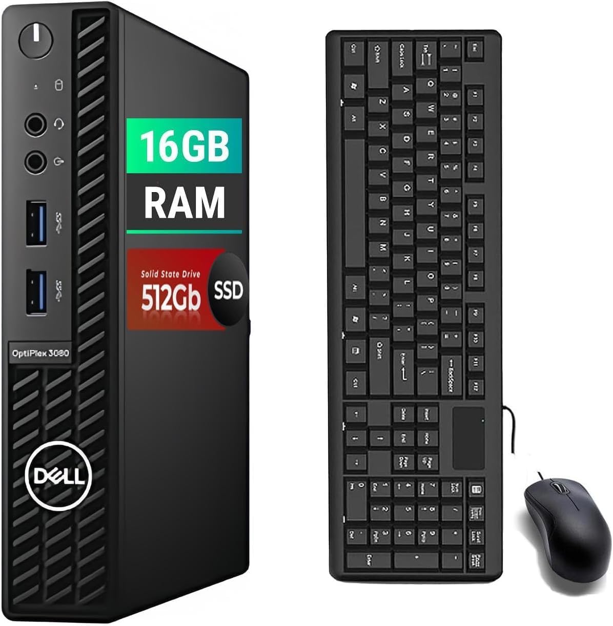 Dell OptiPlex 3080 Mini Desktop-PC, Intel Core i5-10500T, 16GB RAM, 512GB SSD, US-Layout, QWERTY, WiFi, Bluetooth, Windows 11 Pro (Refurbished)