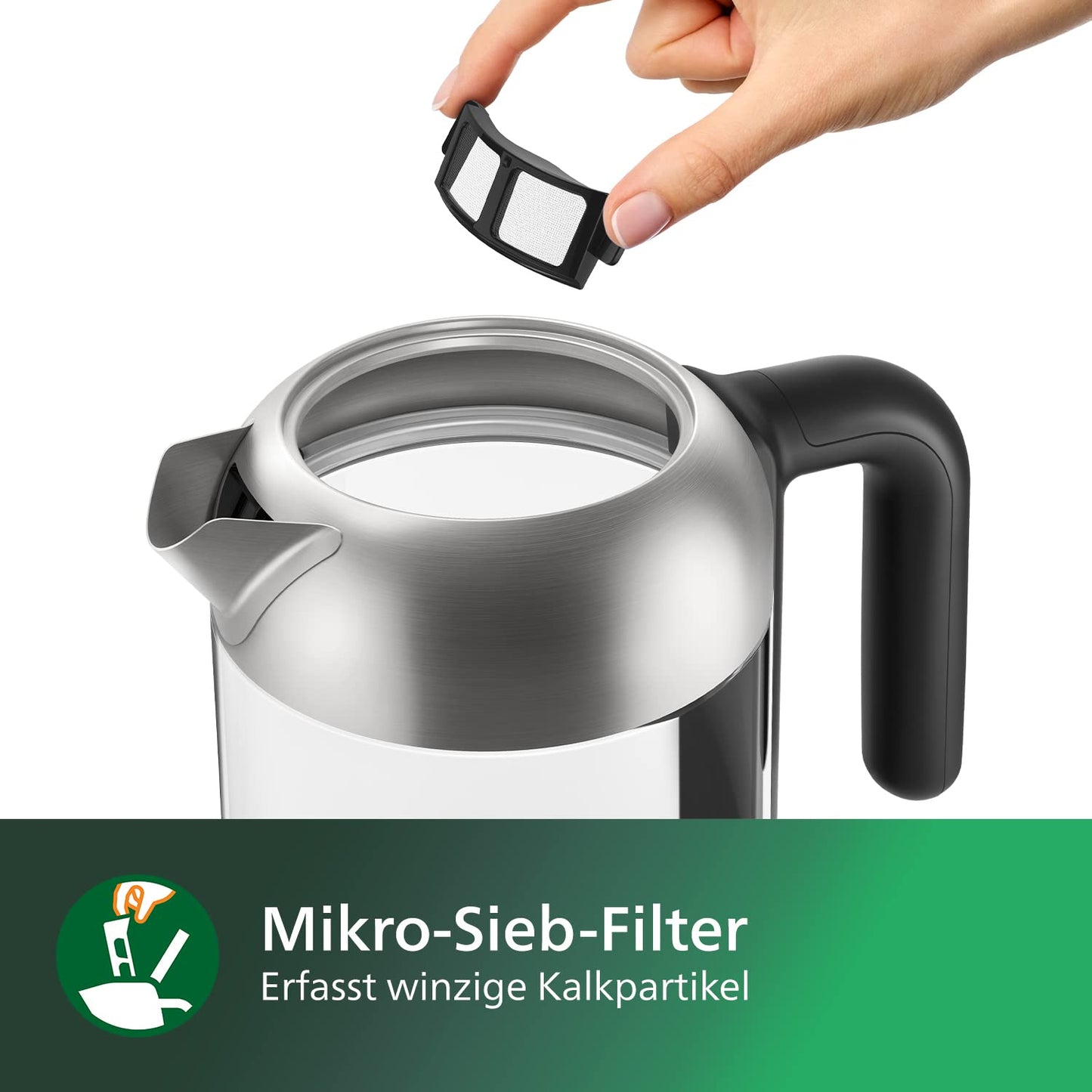 Philips 5000 Series Kettle - 1.7L, Blue Sensor Light, 360° Base, Micro Strainer Filter, Flat Heating Element, Removable Lid, Fast Boiling, Energy Saving, Safe Design (HD9339/80)