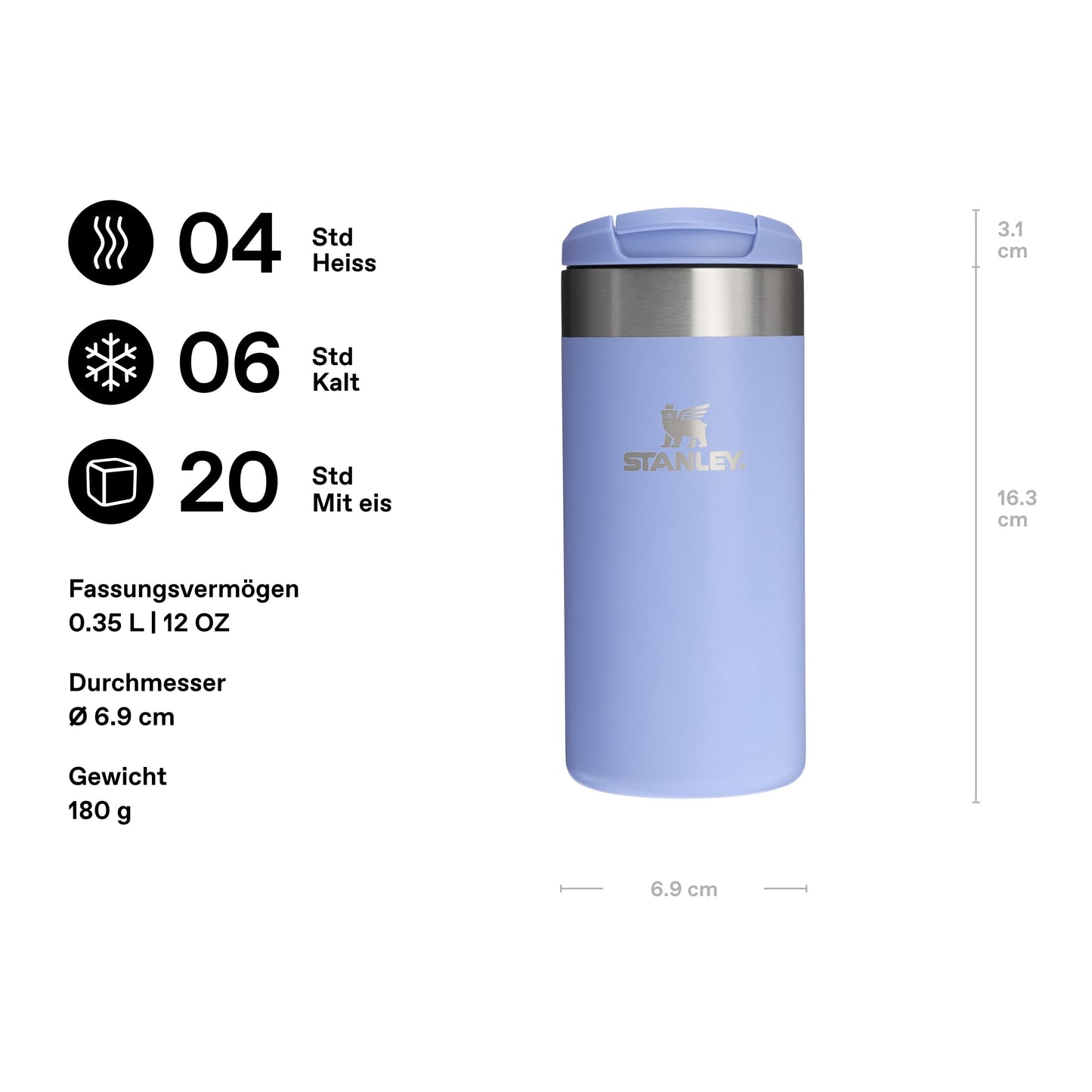 Stanley 1913 Aerolight Transit Thermo Mug 0.35L - Keeps Hot for 4 Hours - Dishwasher Safe - Coffee Mug To Go Leak-Proof - Compatible with Common Car Drink Holders - Hydrangea - 100000108084