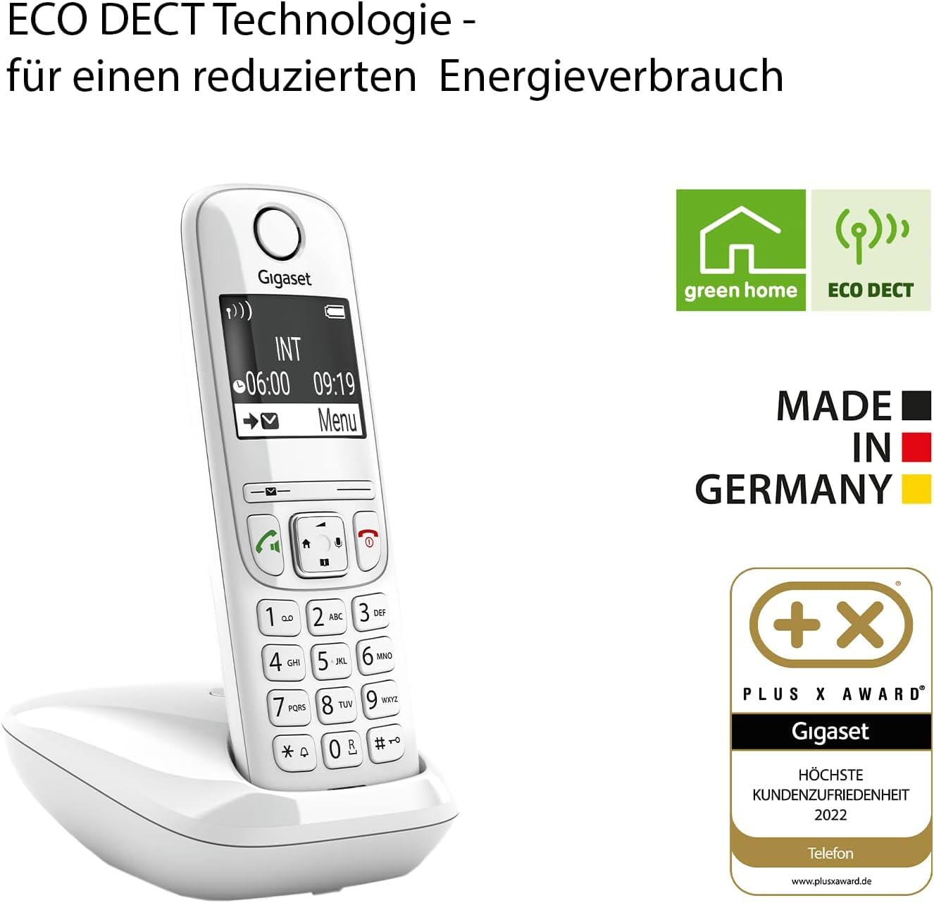 Gigaset AS690 - Cordless DECT telephone - large, high-contrast display - brilliant audio quality - adjustable sound profiles, hands-free function - call protection, white [German version] - AS690,