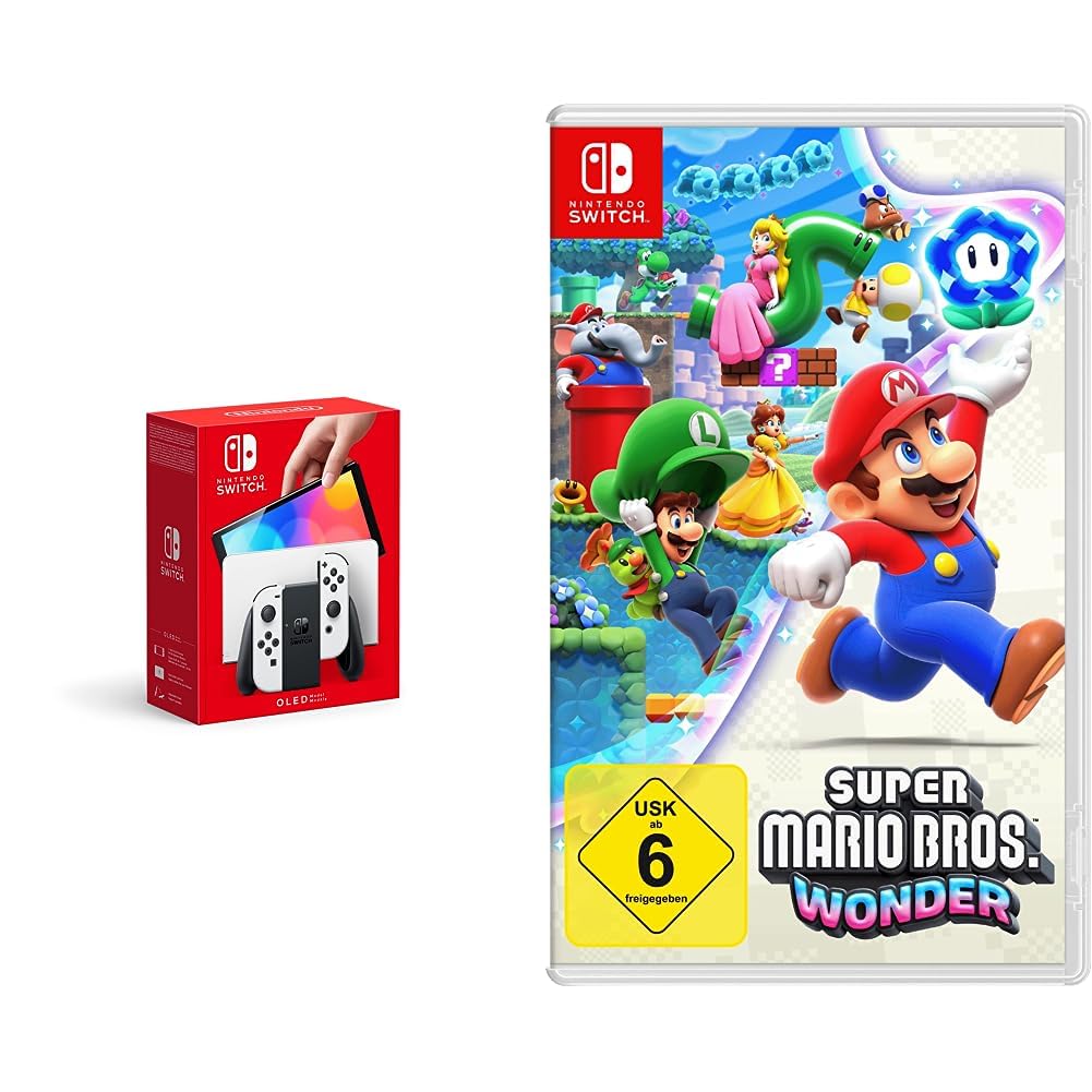 Nintendo Switch Console (OLED Model) White + Super Mario Bros. Wonder Switch - HEGSKABAA