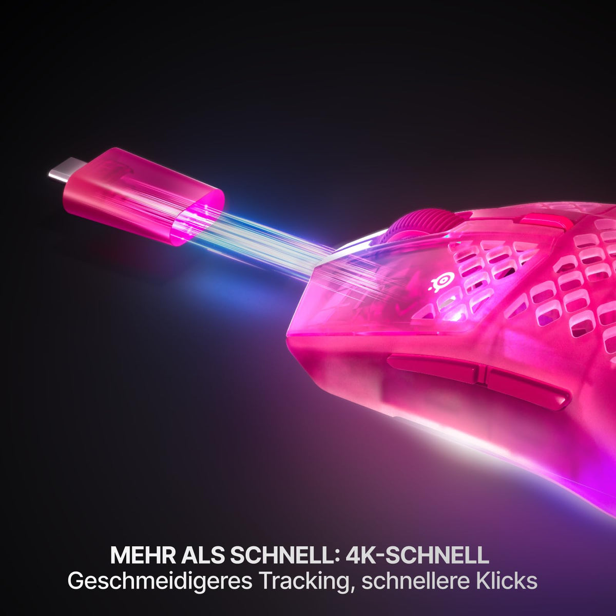 SteelSeries Aerox 3 Wireless Gen 2 – Ultra-light 68g gaming mouse, 4K polling rate, 26K DPI optical sensor, 200 hours battery life, IP54, 80 million clicks, RGB, pure PTFE glide feet, Magenta - 62716