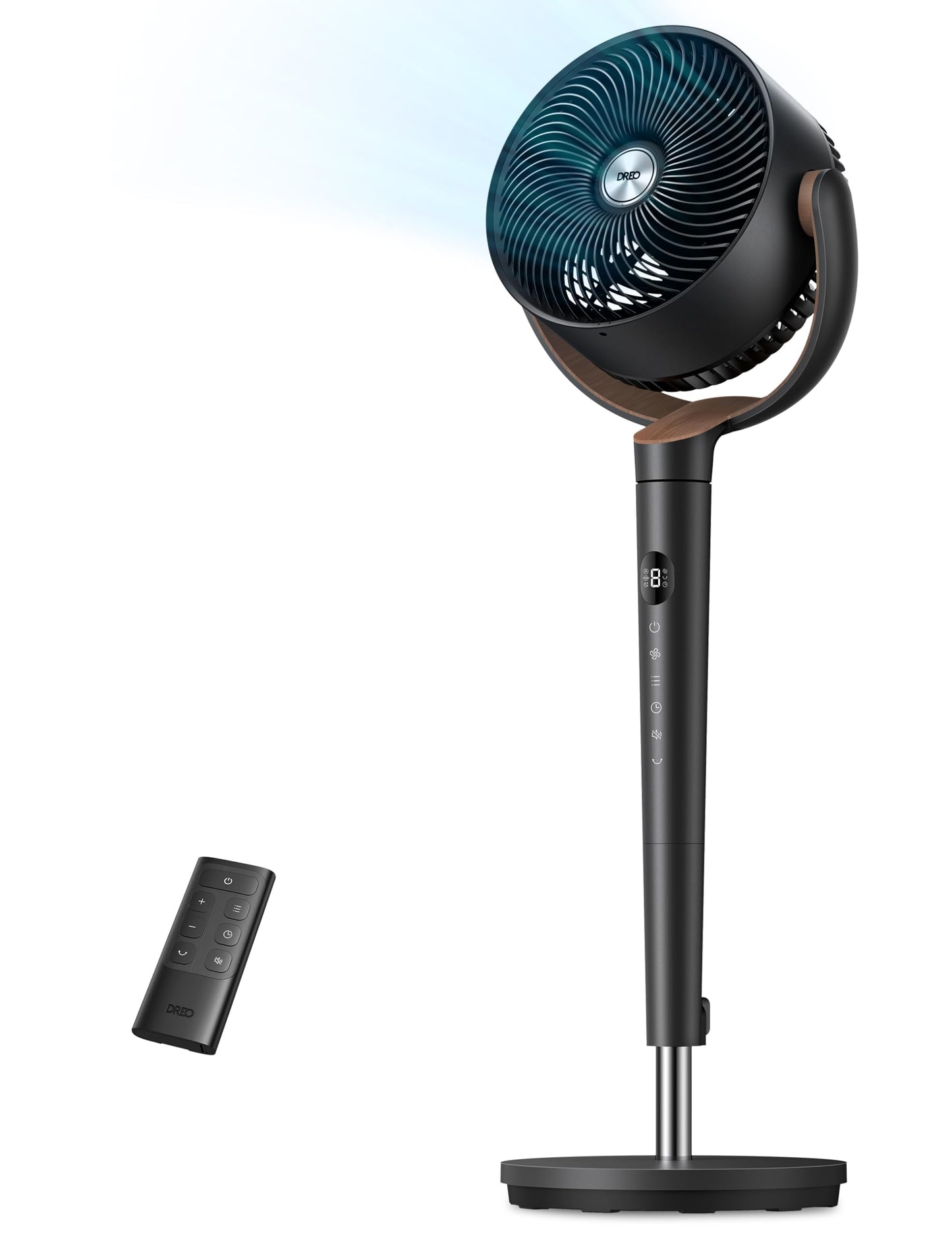 DREO pedestal fan very quiet, large fan with remote control, 20dB silent fan with DC motor, 120° oscillating, 4 modes, 94-107cm height adjustable, floor fan, TurboPoly™ Fan 512