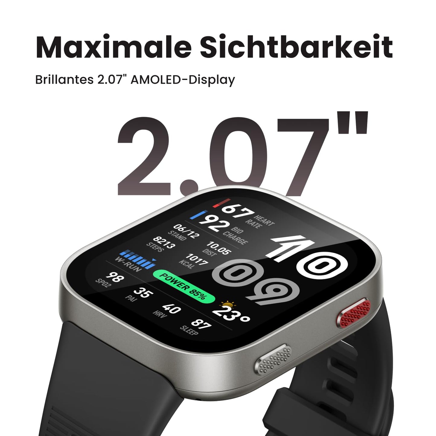 Amazfit Bip Max 50mm Smartwatch, 2.07" AMOLED display, 20 days battery life, GPS, 4GB memory, offline maps, fitness tracker, hybrid training, 150+ sports modes, HYROX mode, 5ATM for Android & iPhone - A2568
