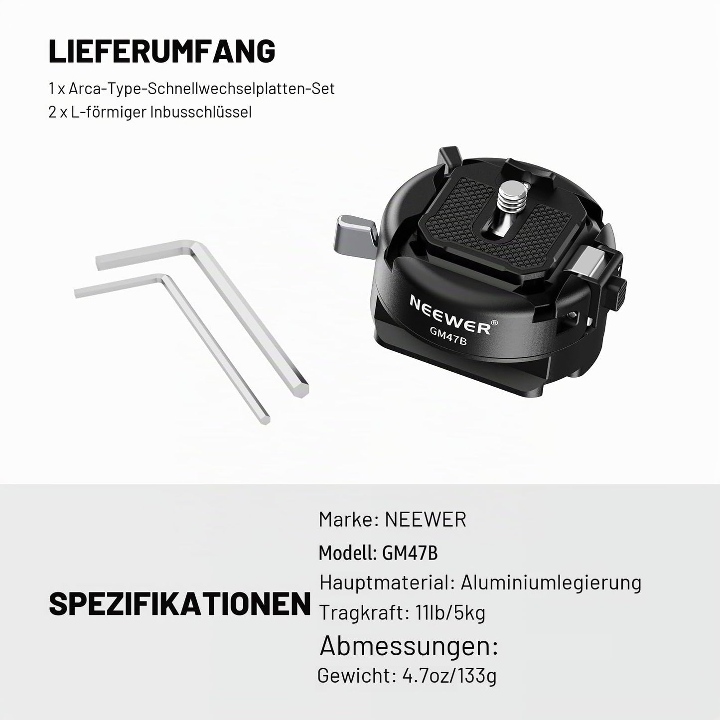 NEEWER GM47B Quick Release Plate Set, Anti Twist Auto Lock, Square QR Camera Tripod Adapter and Clamp Base, Compatible with Arca Swiss DJI Ronin RS 4 Pro RS 3 RS 2 Peak Design Capture V3