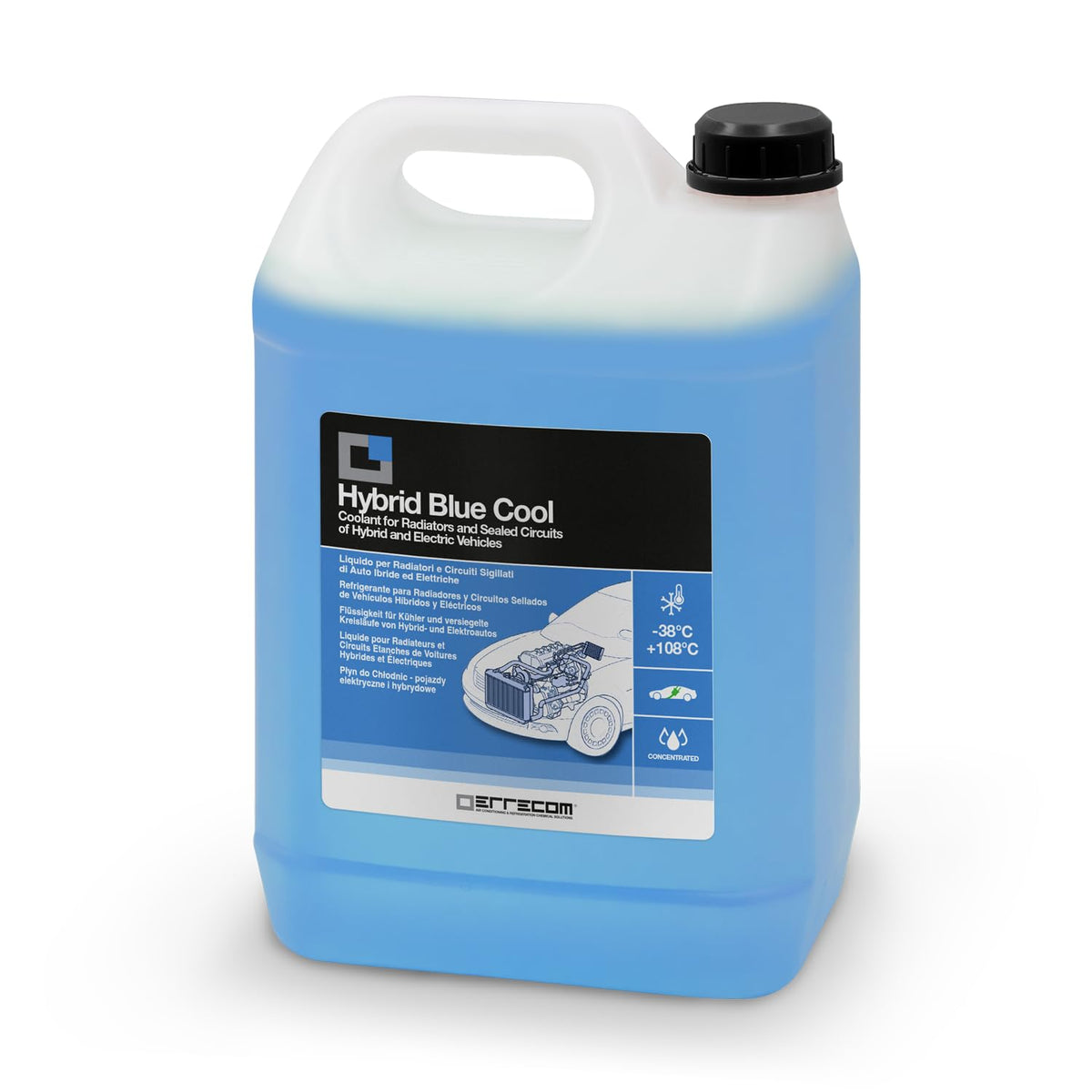 ERRECOM Hybrid Blue Cool, concentrated radiator fluid for hybrid and electric vehicles -10°C/+103°C, antifreeze with oat inhibitor package with phosphates, ready to use, 5 liters - TR1268.P.01.EC