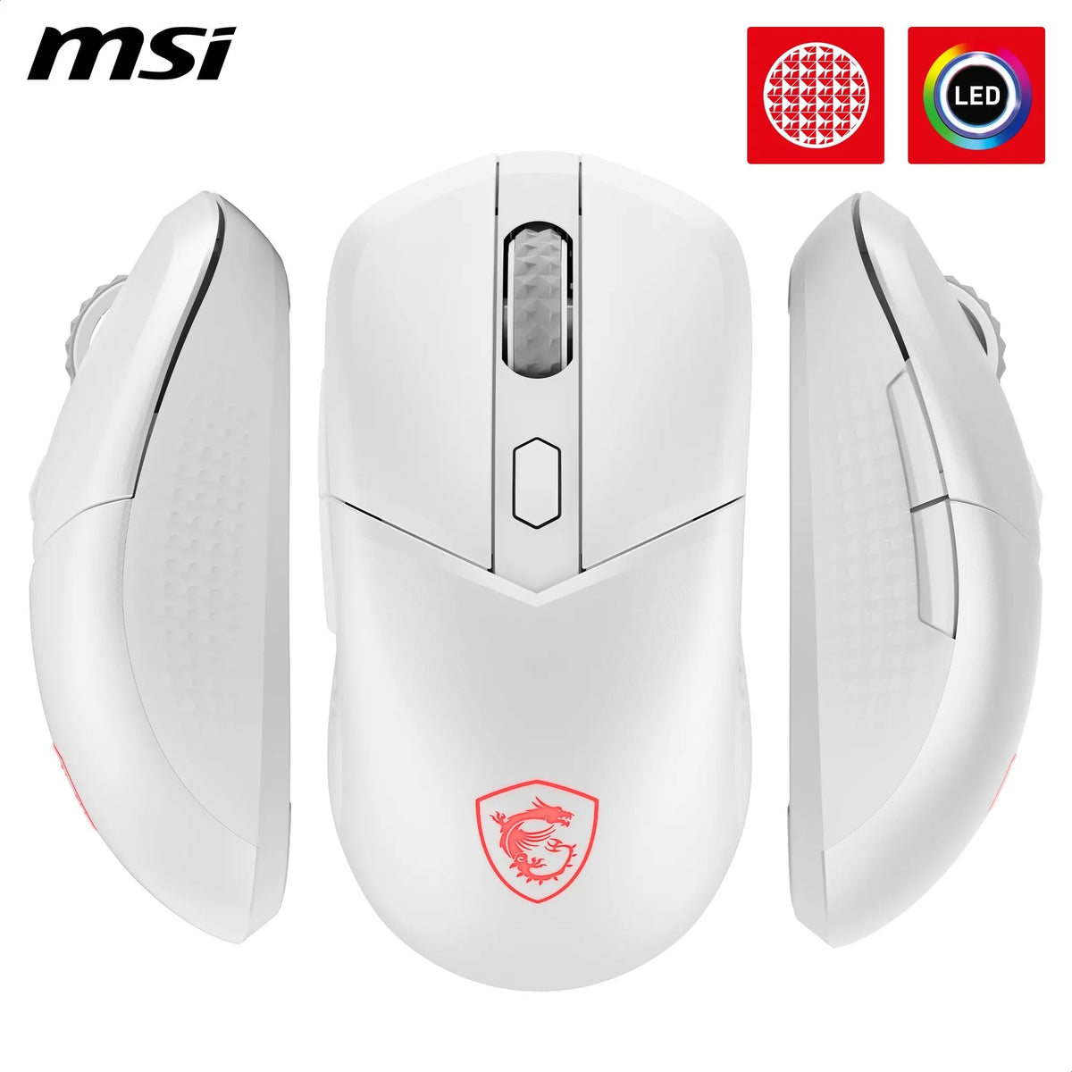 MSI Versa 300 Wireless White Gaming Mouse – 8000 DPI, symmetrical, Kailh micro switches with 30 million clicks, 6 buttons, 50 hours battery life, 1 ms latency, RGB, 60 g – wired/wireless - S12-4301440-CLA