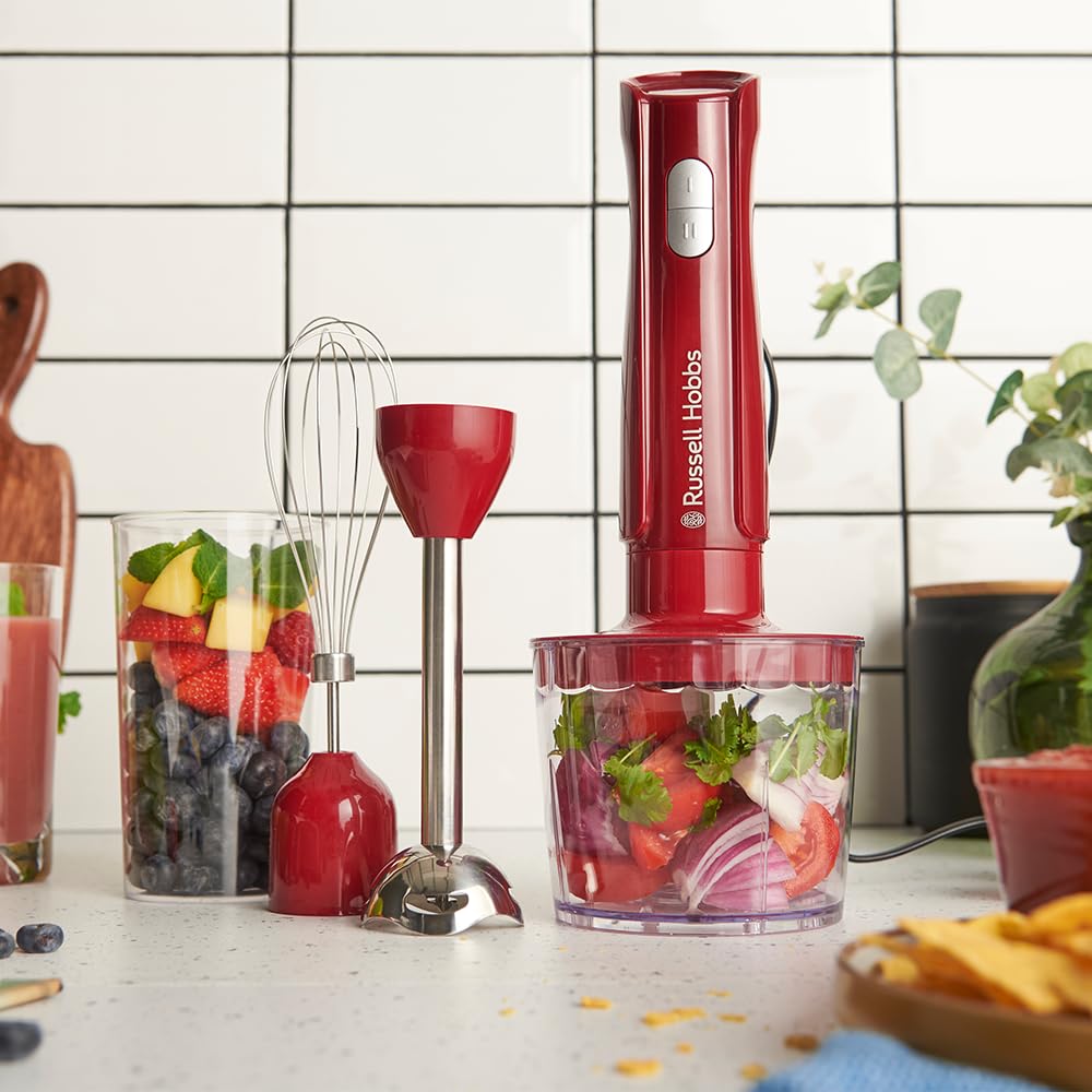 Russell Hobbs Stabmixer 3-in-1, Roșu, 600 ml, Cu pahar de mixare, 27142-56