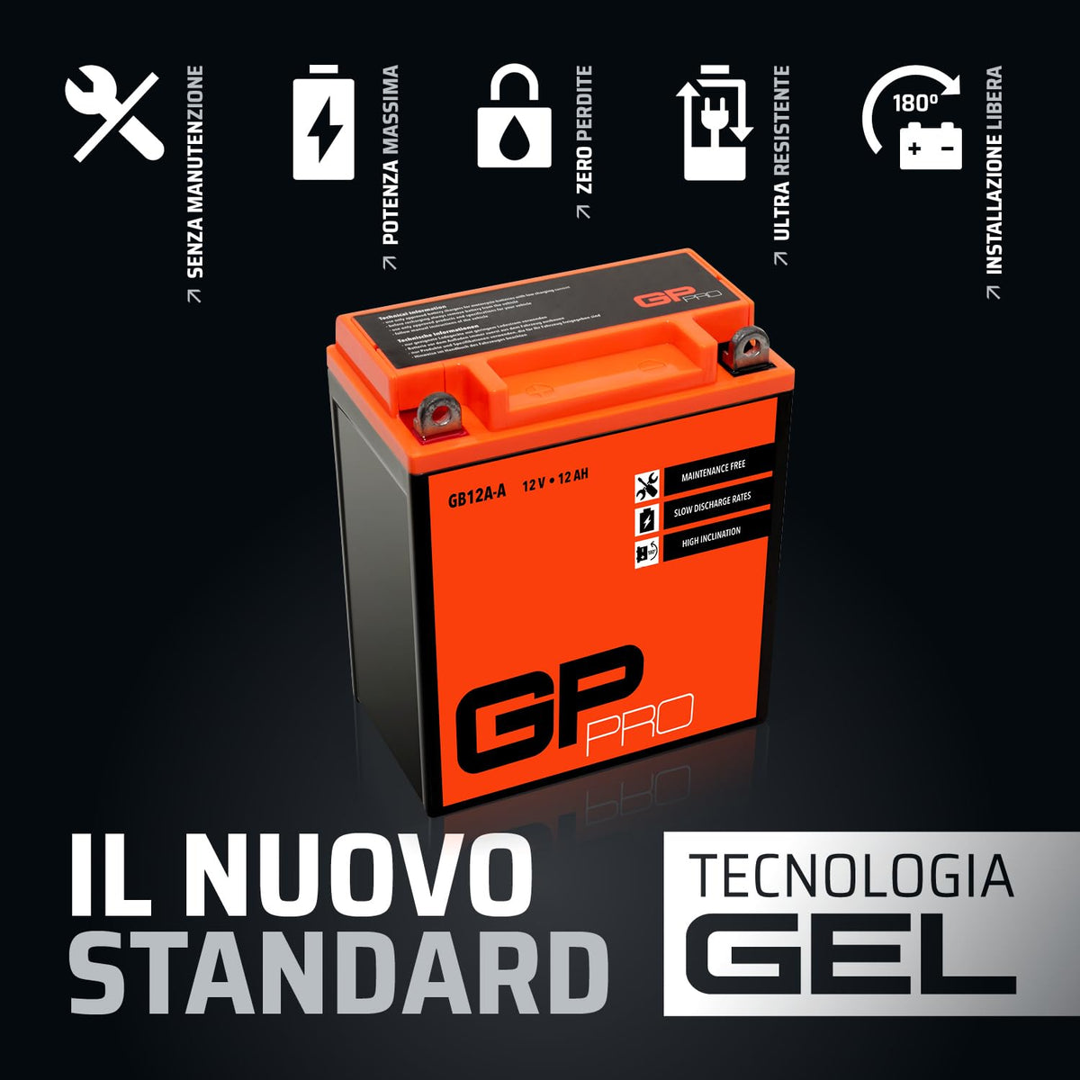 GP-PRO GB12A-A 12V 12Ah GEL Battery (Similar to YB12A-A / 51211) (Maintenance Free & Sealed) Accumulator Motorcycle Motorcycle Battery - GP-019