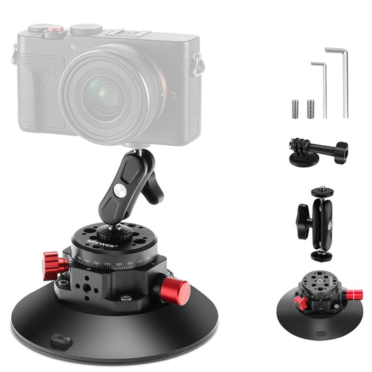 NEEWER 6"/15.2cm camera suction cup mount with ball head magic arm, metal suction cup mount on the car windshield for action camera/mobile phone holder, with 1/4" & 3/8" mounting holes for ARRI - 1x
