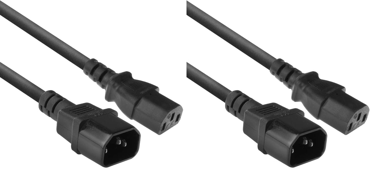 ACT Kaltgerätekabel 3m, C13 la C14 Kaltgerätekabel extensie, conector IEC la priză 3 pini - AK5031 Negru (pachet cu 2)