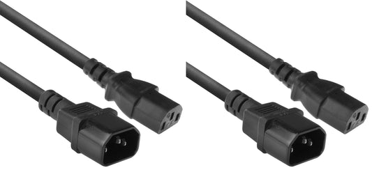 ACT Kaltgerätekabel 3m, C13 la C14 Kaltgerätekabel extensie, conector IEC la priză 3 pini - AK5031 Negru (pachet cu 2)