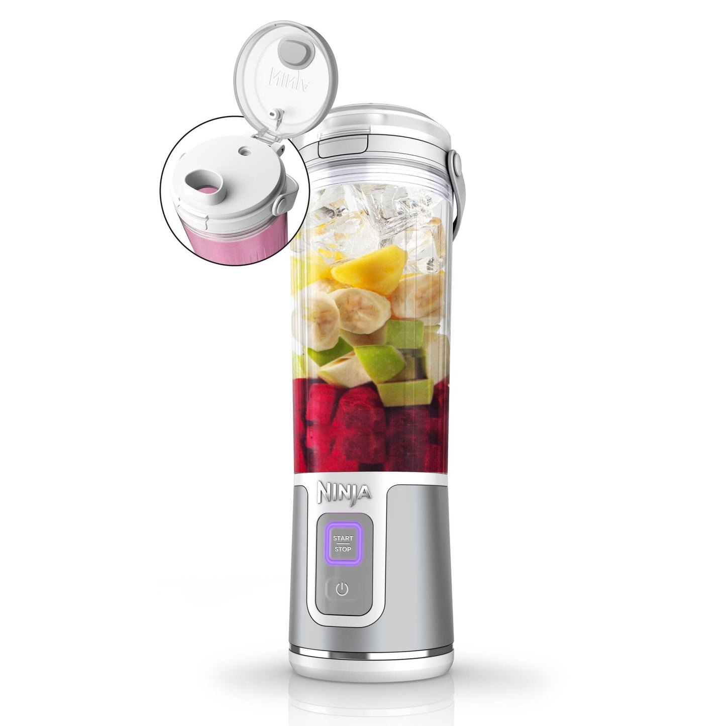 Ninja Blast Portable Mixer/Blender/Smoothie Maker, 530ml Cup, Leak-Proof Lid, Powerful Mini Stand Mixer, Cordless & Rechargeable, Crushes Ice & Fruit, White, BC151EUWH