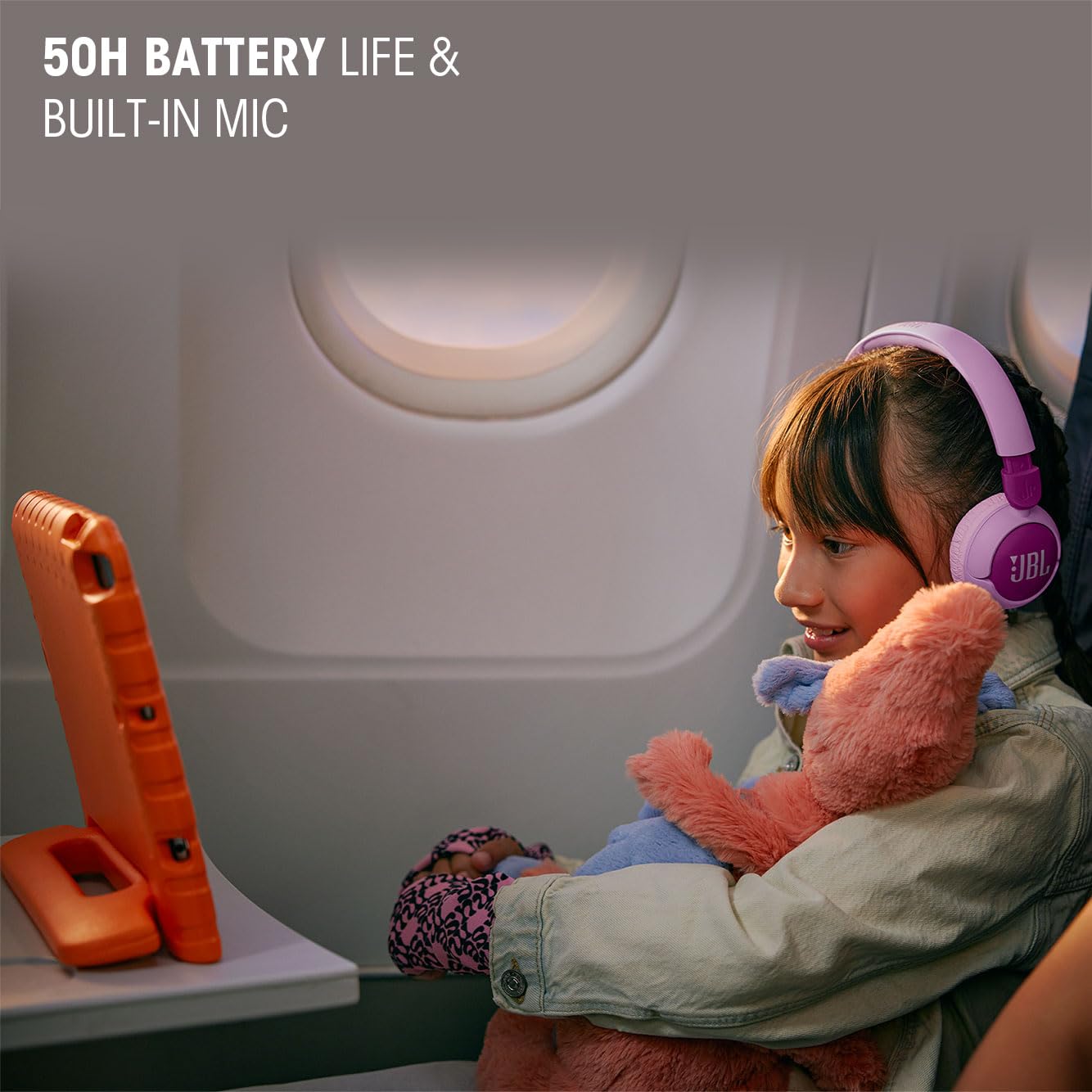JBL Junior 320 BT, wireless on-ear Bluetooth headphones with built-in microphone for children, 50 h playback, JBL Safe Sound, low volume, easy to use and sticker set, purple - JBLJR320BTPUR
