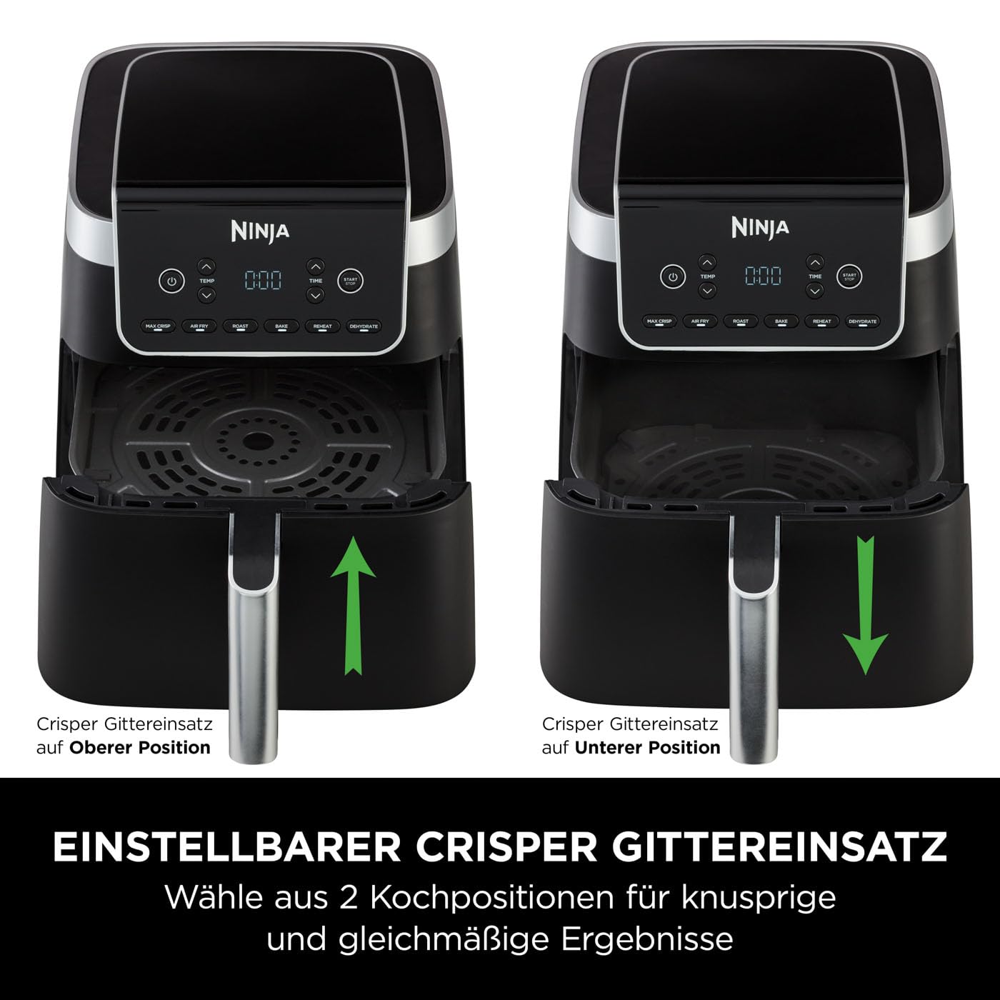 Ninja Air Fryer Hot Air Fryer MAX PRO, 6.2L, Non-Stick Coating, Dishwasher Safe Basket and Crisper Grid Insert, Oil-Free Fryer, Digital, Cooking from Frozen, Gray, AF180EU