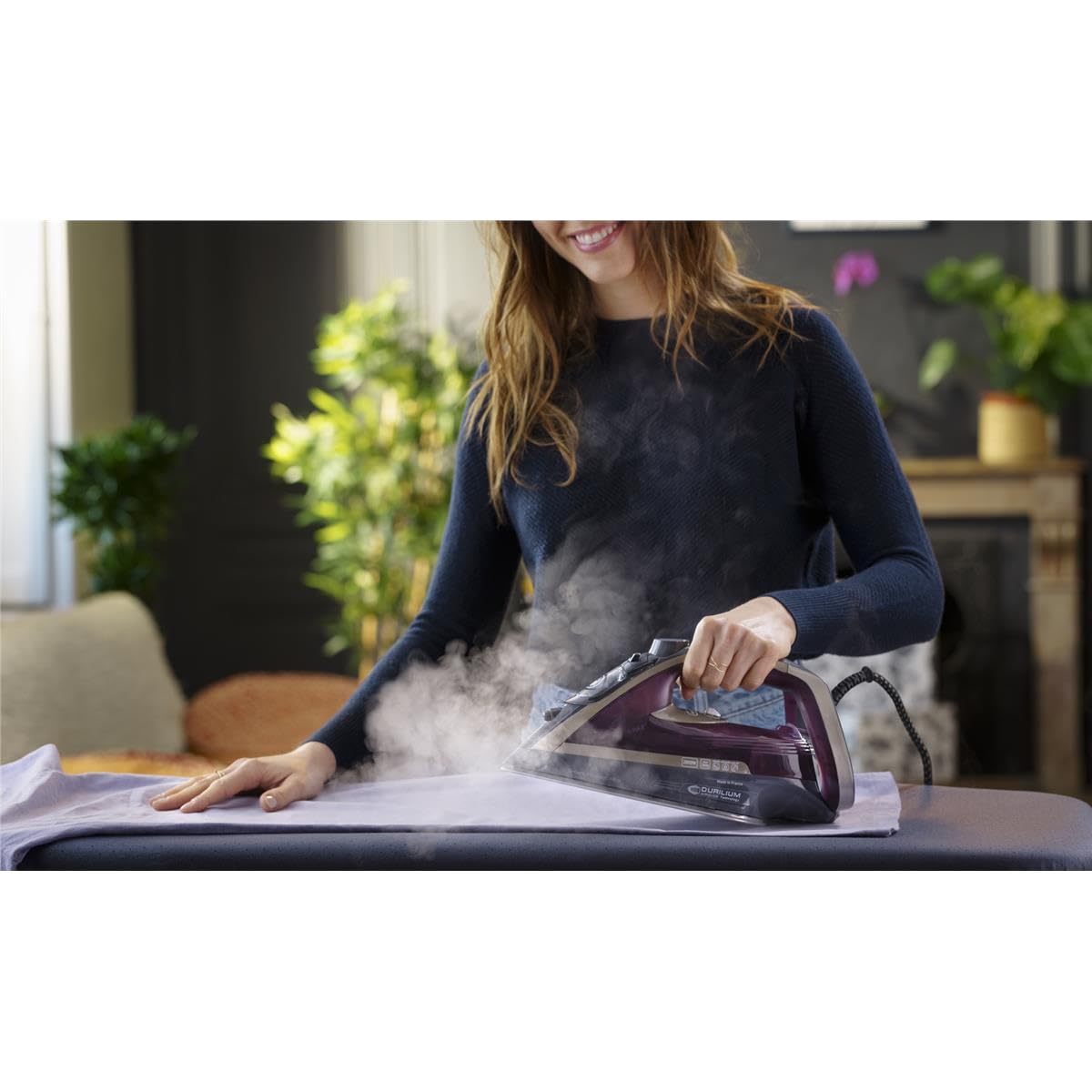 Tefal Fier de călcat cu abur Smart Protect Plus, 2800W, eliberare continuă de abur de până la 40 g/min., oprire automată, abur vertical, talpă de călcat Durilium Airglide, vin roșu/gri, FV6870