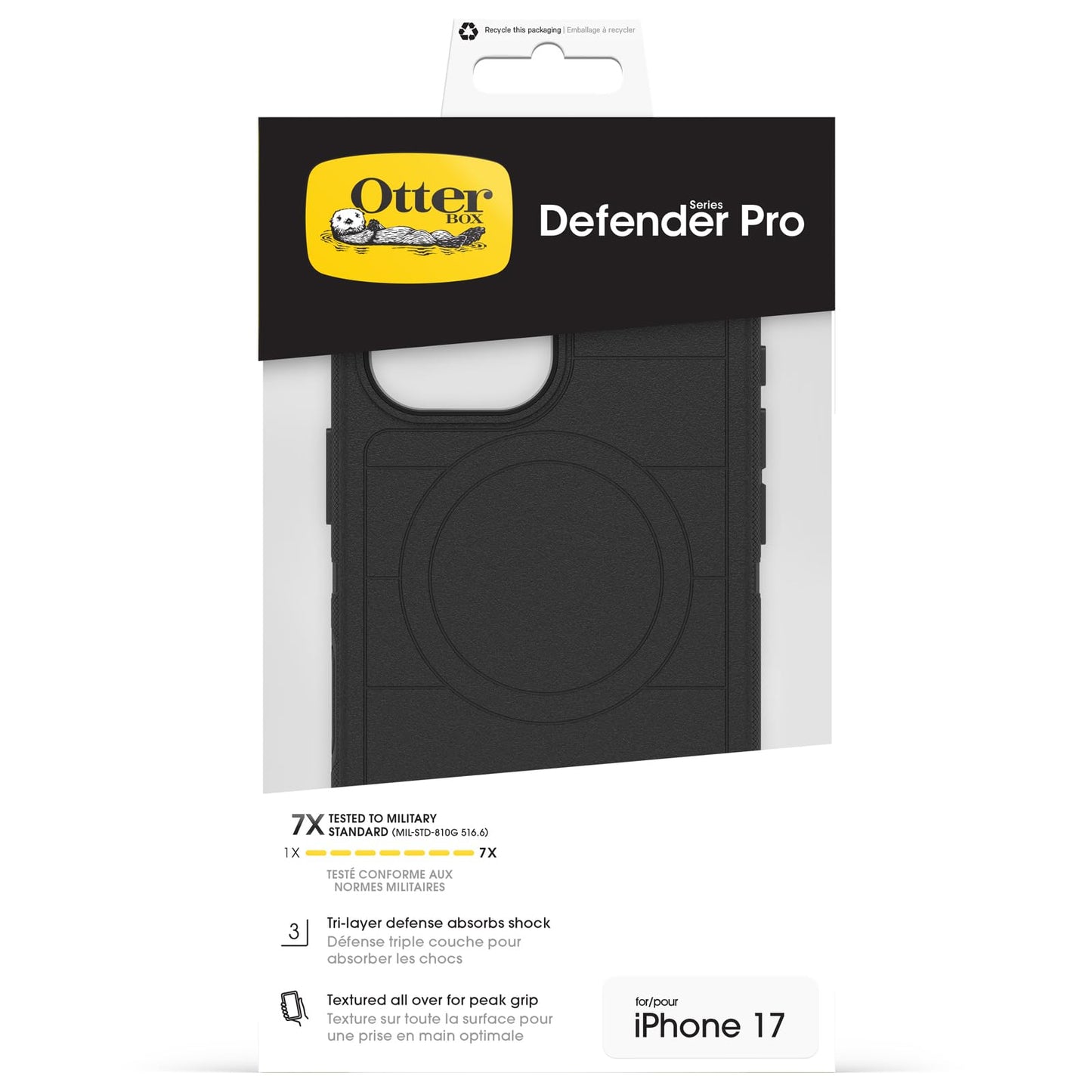 OtterBox Defender Series Pro MagSafe Case for iPhone 17, Shockproof Drop Proof Ultra Heavy Duty Protective Case, 7X Military Grade Tested, Black - 77-98354