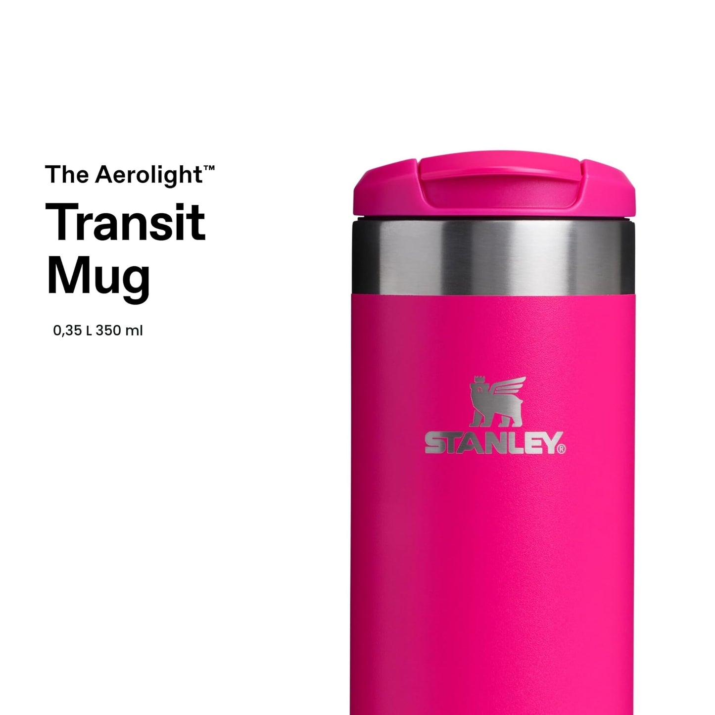 Stanley 1913 Aerolight Transit Thermo Mug 0.35L - Keeps Hot for 4 Hours - Dishwasher Safe - Coffee Mug To Go Leak-Proof - Compatible with Common Car Drink Holders - Thermos Flask - Pink - 100000004555