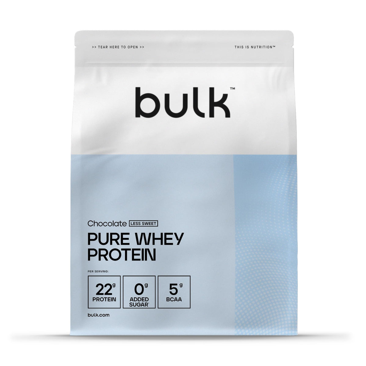 Bulk Pure Whey Protein Powder Less Sweet, Chocolate, 22g Protein and 5g BCAAs per serving, Whey Concentrate Shake, Low Sugar, Supports Muscle Growth and Recovery, Good Solubility, 2.5kg
