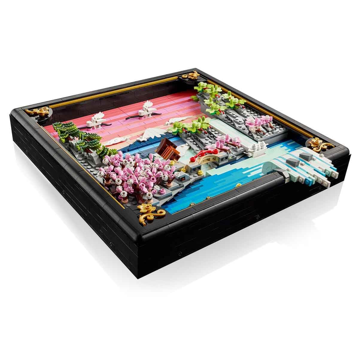 LEGO Art Japanese Cherry Blossom Landscape - DIY Set - Building Set for Adults - 3D Wall Art in a Frame featuring Mount Fuji, Sakura (Cherry Blossoms), and Waterfall - Gift for Men and Women - 31218