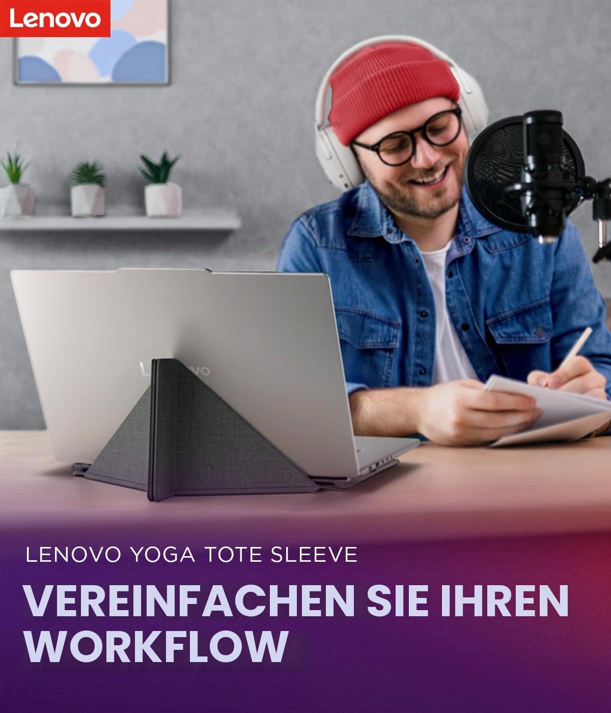Lenovo Yoga Tote Sleeve | Husa flexibilă pentru laptop de 14 inch | Subțire și ușoară | Culoare gri lună - GX41U86727