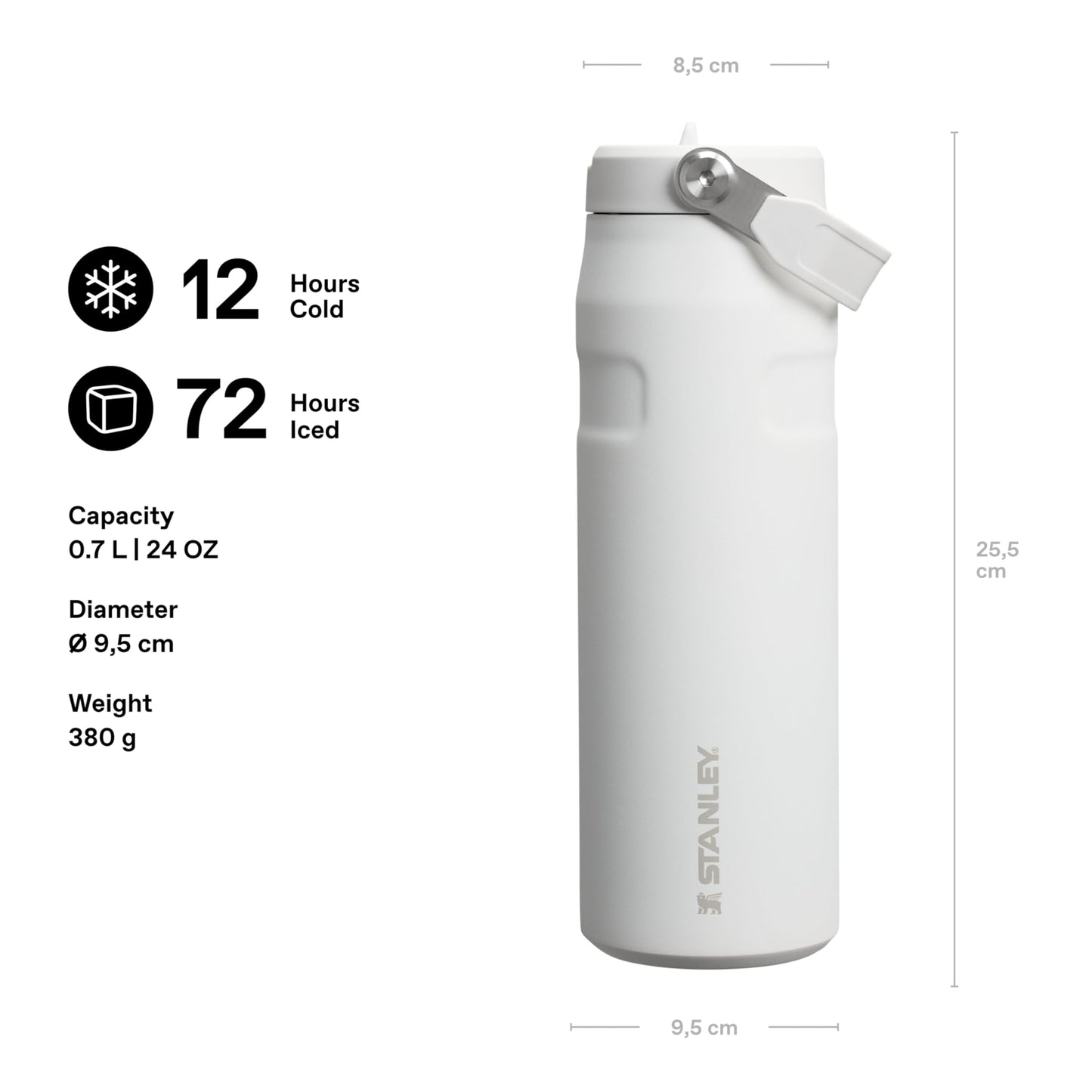 Stanley 1913 Flip Straw drinking bottle with straw 0.7L - thermal mug cools for 10 hours - 3 days ice-cold - BPA-free - leak-proof - for cup holders - dishwasher safe - frost - 10-11283-144