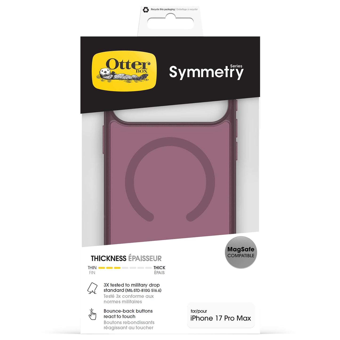 OtterBox Symmetry Series Clear MagSafe Transparent Case for iPhone 17 Pro Max, Shockproof Drop Proof Protective Case, 3X Military Grade Tested, Clear/Pink - 77-98872