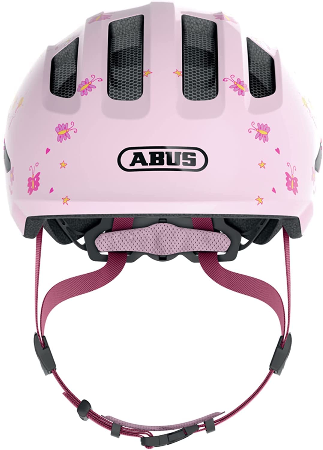 ABUS children's helmet Smiley 3.0 - bicycle helmet with a deep fit, child-friendly designs & space for a braid - for girls and boys - pink with princess pattern, size S - 67250