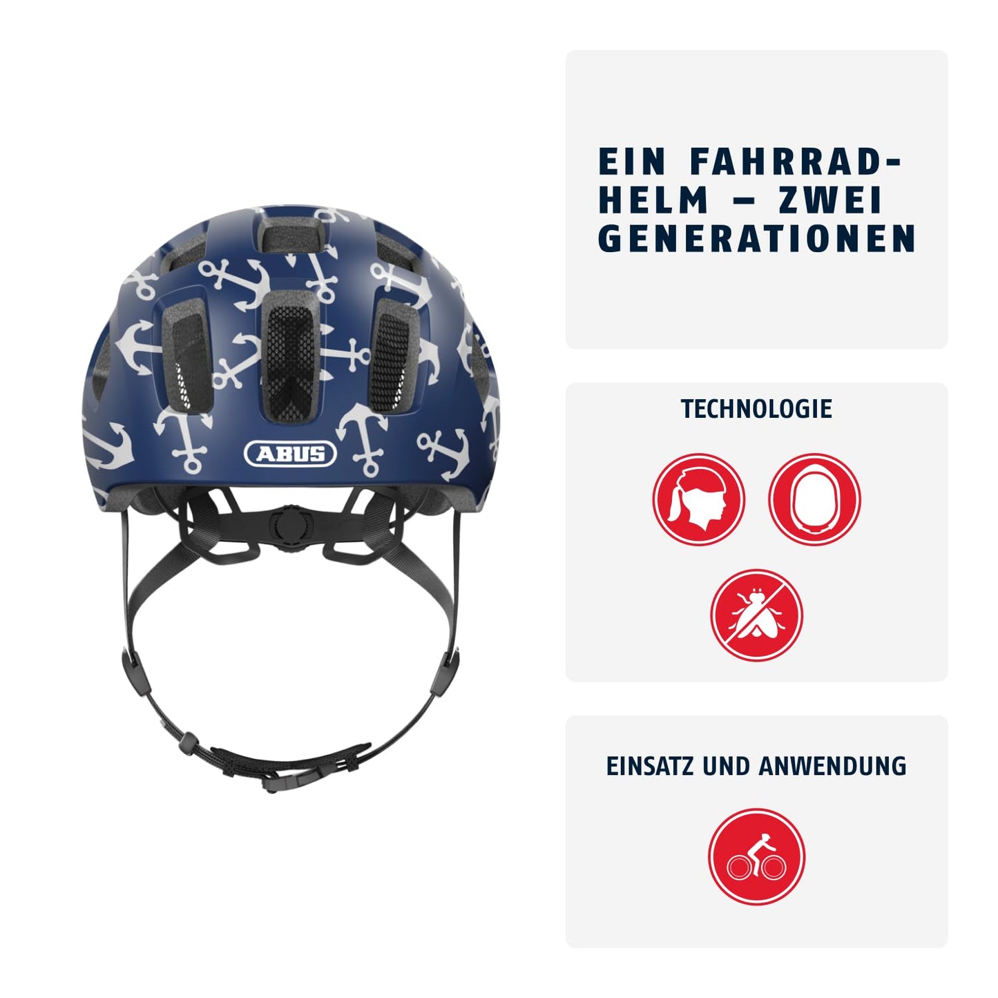 ABUS Youn-I 2.0 bicycle helmet - with light for children, teenagers and young adults - for girls and boys - blue with anchor pattern, size S - 63814