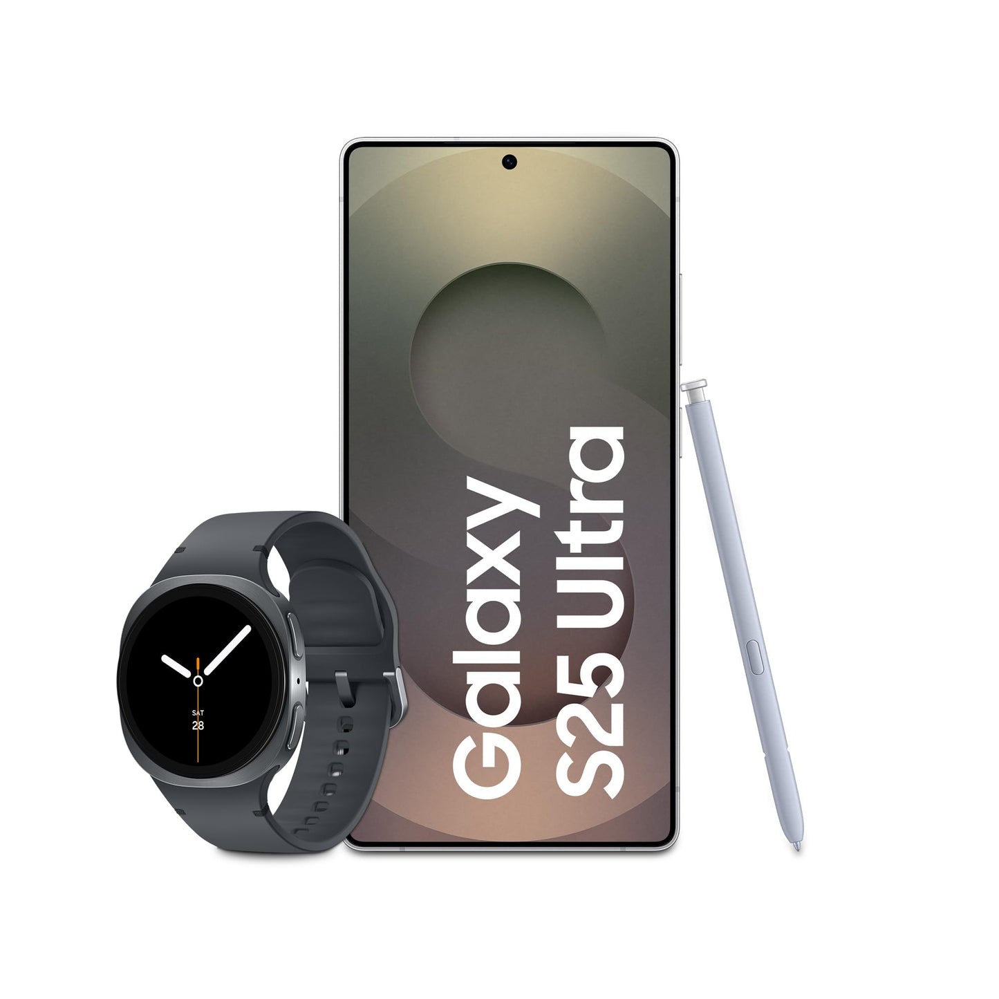 Samsung Galaxy S25 Ultra AI smartphone with Galaxy AI, 12 GB RAM, 1 TB storage, Titanium White Silver, 3 year manufacturer's warranty + Galaxy Watch8 Smartwatch