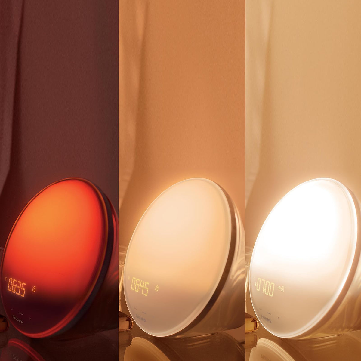 PHILIPS SmartSleep Wake-up Light – bedside lamp and alarm clock with USB, colored sunrise simulation, 20 brightness settings, 7 natural wake-up sounds, midnight light function, model HF3532-01 - HF3532/01
