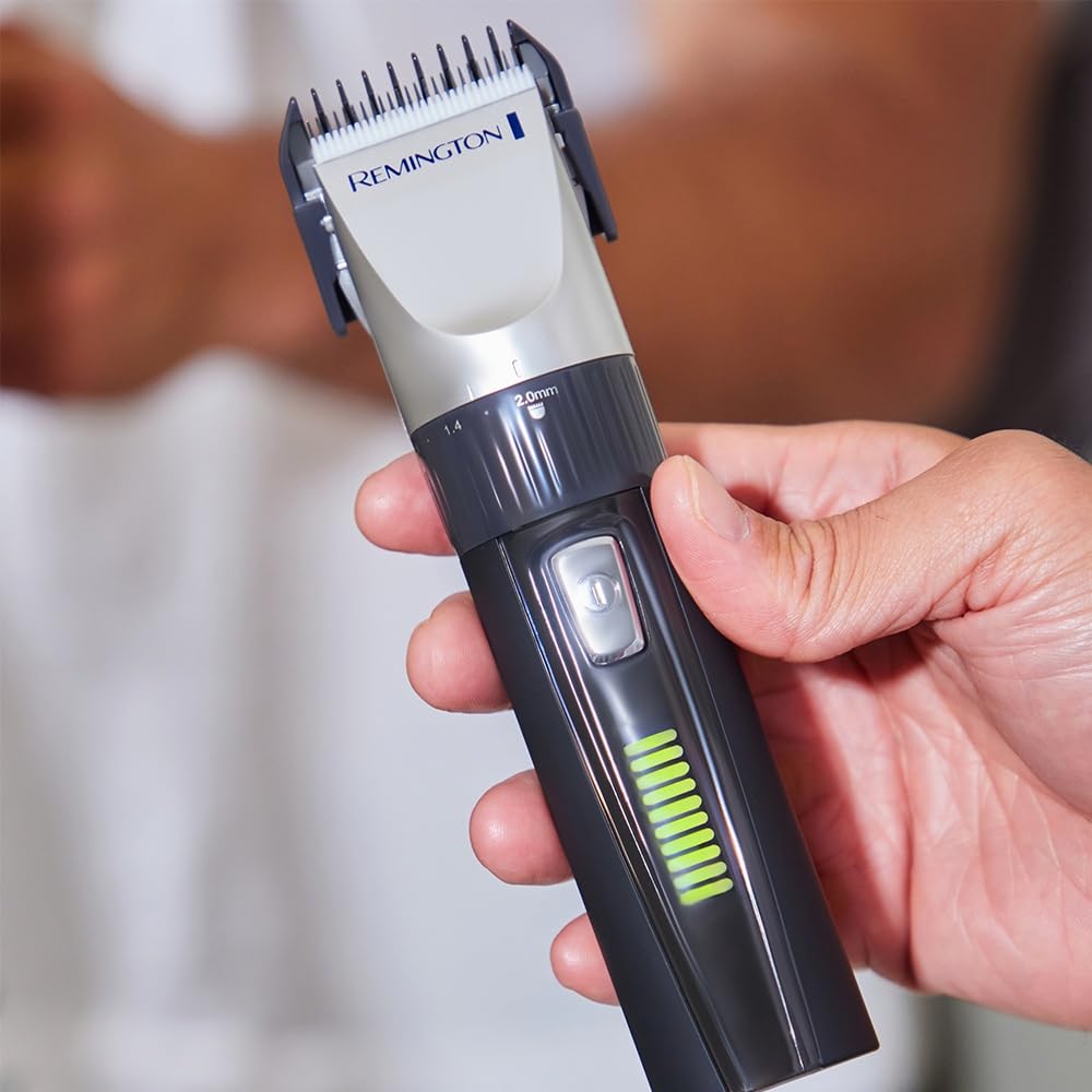 Remington Hair Clipper Professional [self-sharpening ceramic blades/0.8-40mm/precision adjustment] Hair Clipper Set (10 attachment combs, corded/cordless operation, lithium, aluminum case, hairdresser cape) HC5811