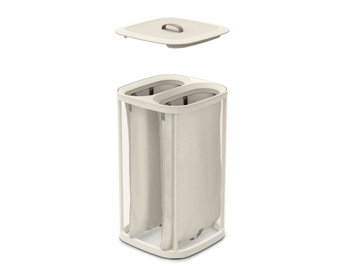 Joseph Joseph Tota 60 Liter Laundry Sorting Basket with Lid, 2 Removable Laundry Bags with Handles, Ecru Beige - 50019