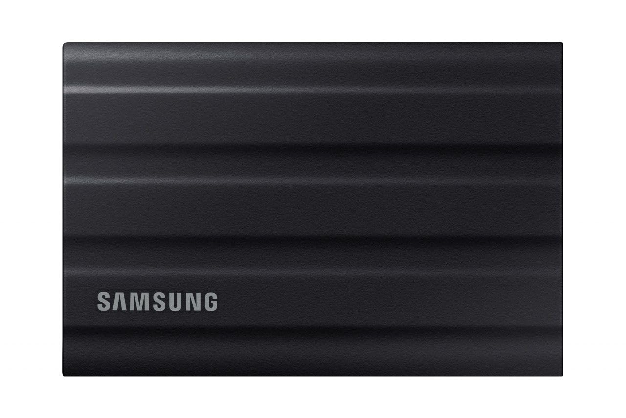 Samsung Portable SSD T7 Shield, 2 TB, USB 3.2 Gen.2, 1,050 MB/s read, 1,000 MB/s write, robust external hard drive outdoor for Mac, PC and smartphone, black, MU-PE2T0S/EU