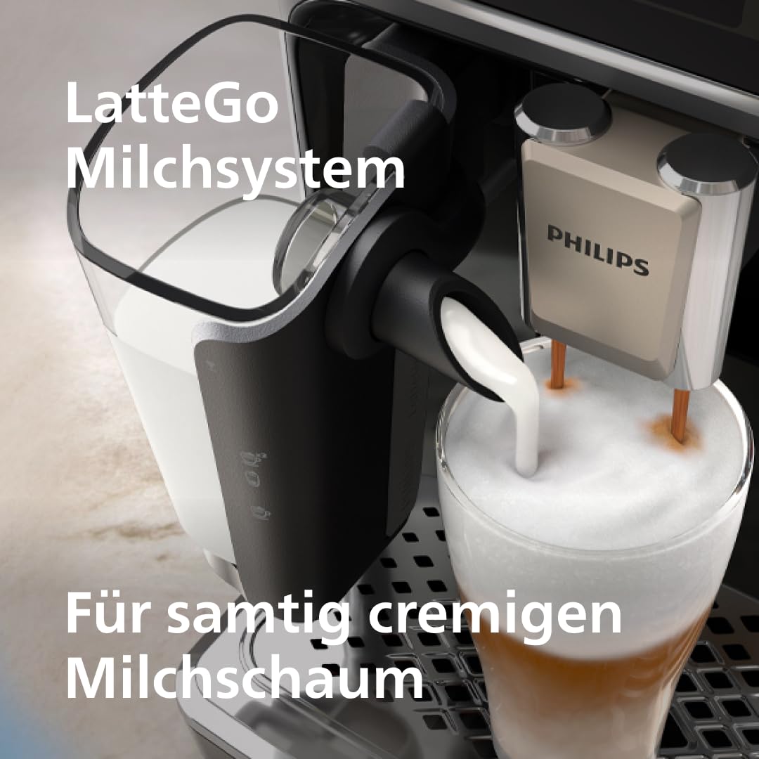 PHILIPS Series 5500 fully automatic coffee machine - LatteGo milk system, 20 hot and cold coffee specialties, 40% quieter with SilentBrew, QuickStart, black and silver (EP5546/70)