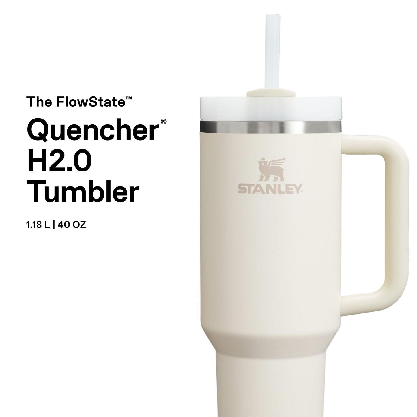 Stanley 1913 Quencher H2.0 Flowstate Drinking Bottle with Straw 1.2L - Thermo Mug Cools 11 Hours - 48 Hours Ice Cold - Dishwasher Safe - Thermos Bottle BPA Free - Drinking Cup - Cream 2.0 - 100000144324