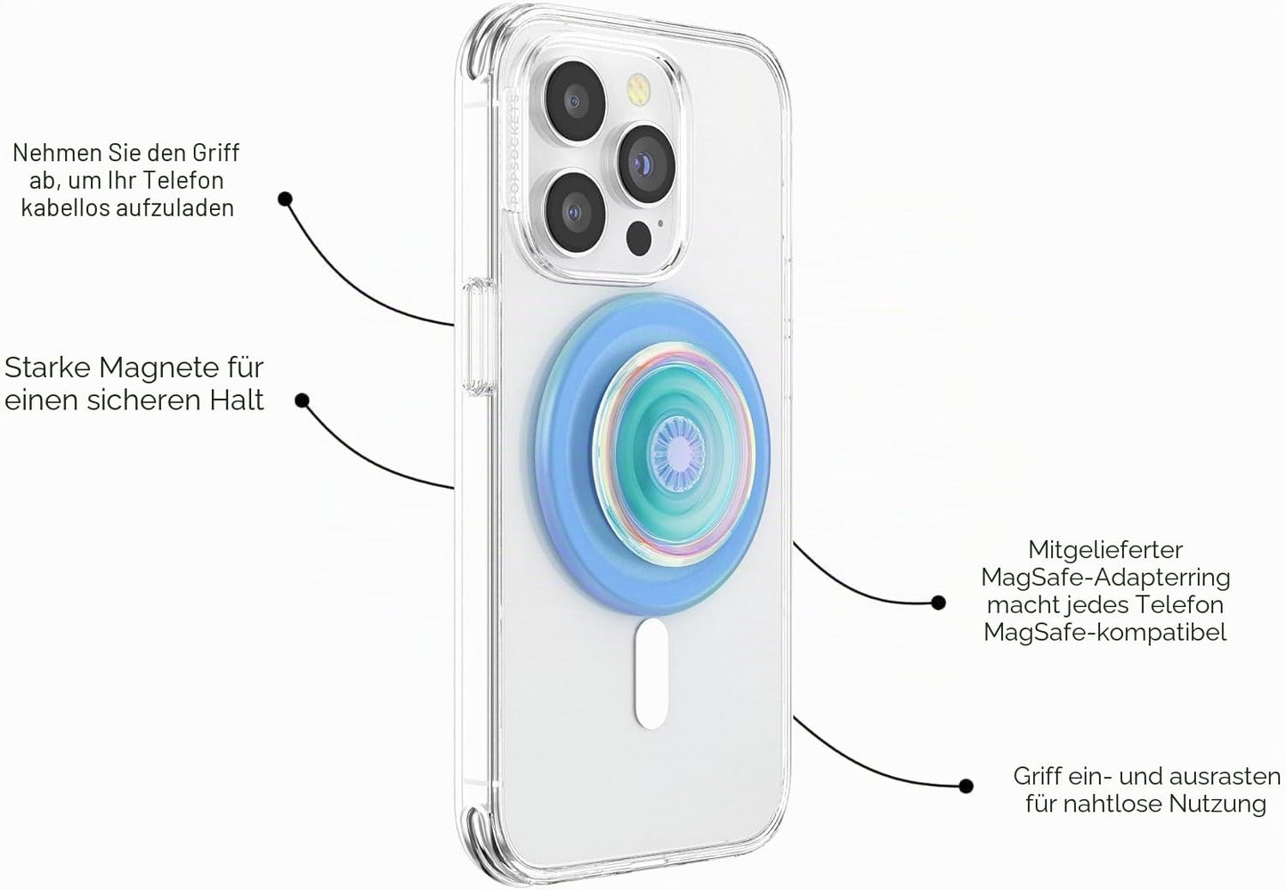PopSockets Mobile Phone Grip for MagSafe, Magnetic Holder, Mobile Phone Stand, Blue - Opalescent Blue - 806891