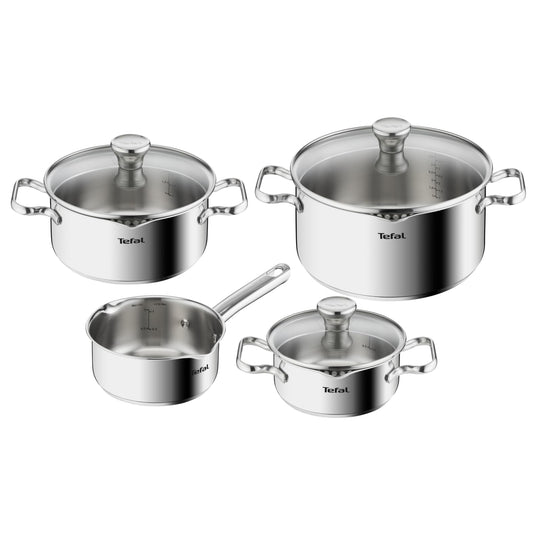 Tefal Duetto Stainless Steel Cookware Set, 7-piece, pots suitable for induction, compatible with all types of stoves, cooking pots for ceramic hobs, oven-safe (except lids), dishwasher-safe, A705A8 - A705A835