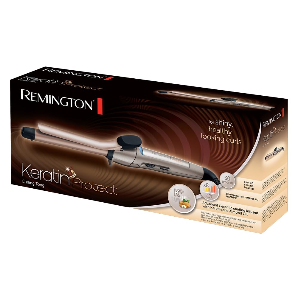 Remington curling iron small curls [19mm] Keratin Protect (high-quality ceramic coating with keratin & almond oil] - up to 210°C, with clamp, defined ringlets, natural curls, CI5318 - 45610560100