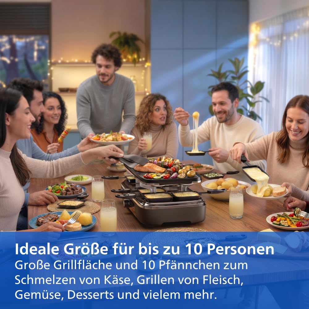 Grătar Raclette Philips 2-in-1 5000 Series, Control al temperaturii, 1500W - HD6421/85