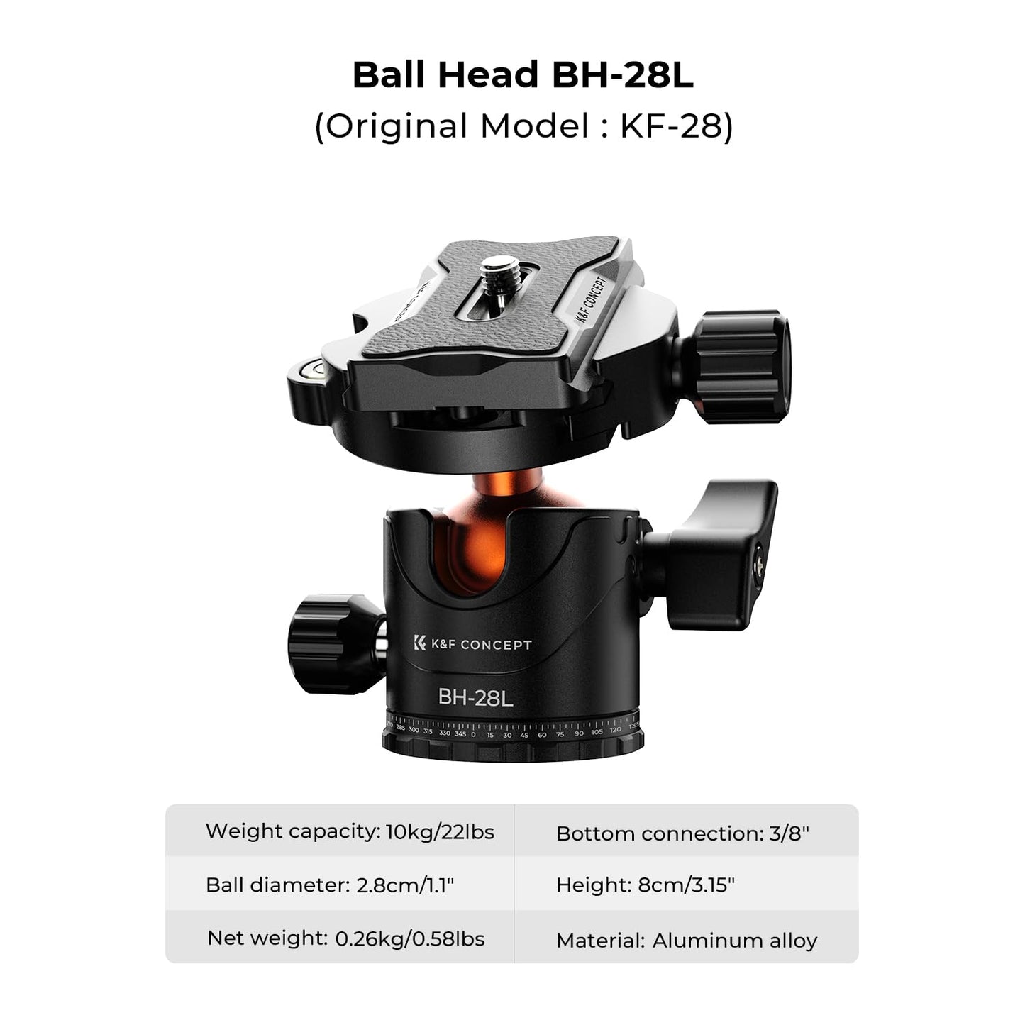 K&F Concept camera tripod, tripod with 360° ball head, portable tripod for Canon Nikon Sony and other DSLR cameras, aluminum photo tripod monopod K255A4+BH-28L - KF09.083V1