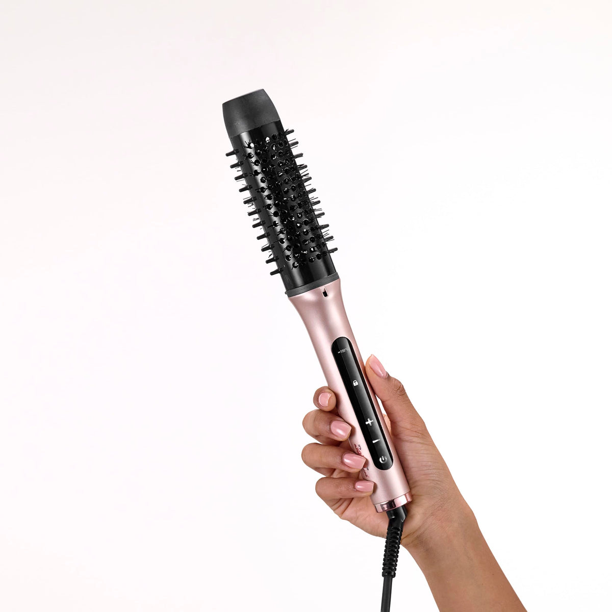 BaByliss Volume Boost Thermal Hot Air Brush – 38mm heating brush with curling function, ion frizz control, 4 temperature settings, multi-voltage capability, Pink/Black, HSB200E
