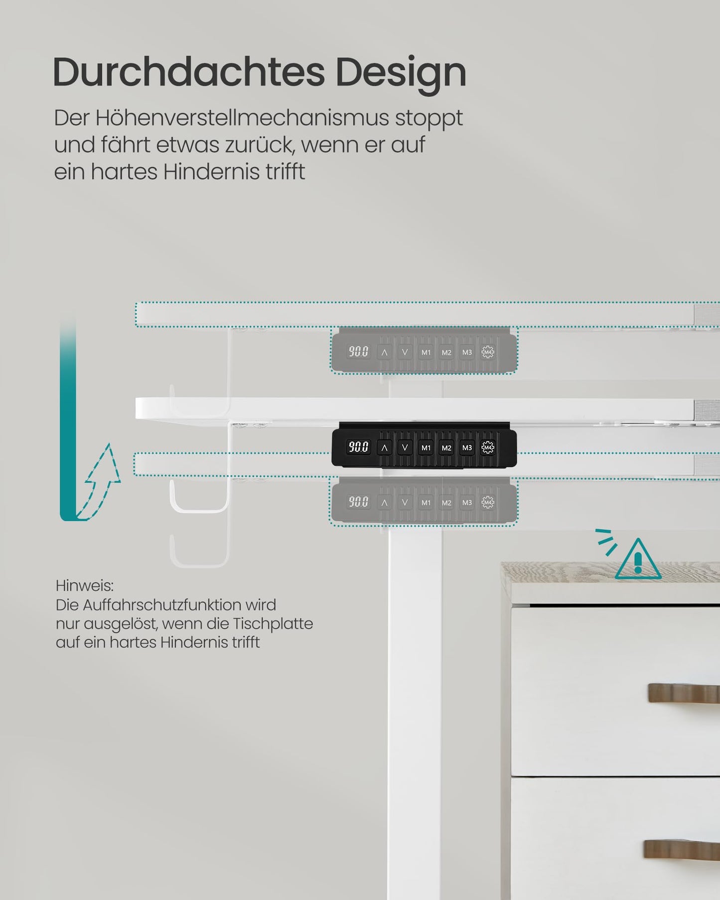 SONGMICS Electric height-adjustable desk, 140 x 60 cm, continuously adjustable, memory function with 4 heights, cloud white-dove gray LSD016W02