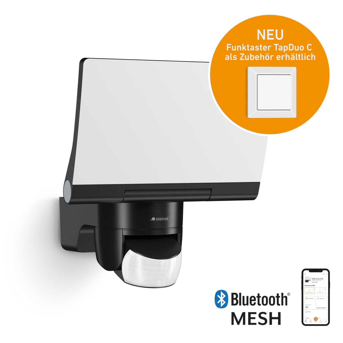 Steinel LED spotlight XLED Home 2 SC Connect, 180° motion detector, 13.8 W, 1550 lm, floodlight, fully swiveling, 3000 K, black - 065447