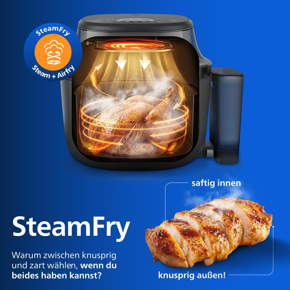 Philips Steam Airfryer 5000 Series hot air fryer with steam function, Steam, Airfry, SteamFry, 7.2 L, viewing window, PFAS-free ceramic coating, automatic steam cleaning (NA540/00)