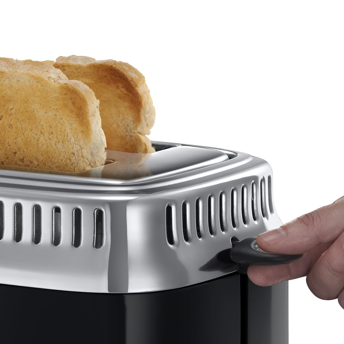Russell Hobbs Toaster [for 2 slices] Retro Stainless Steel Black (Countdown display in retro design, includes bun warmer, 6 browning levels + defrost & reheat function, 1300W) Vintage 21681-56