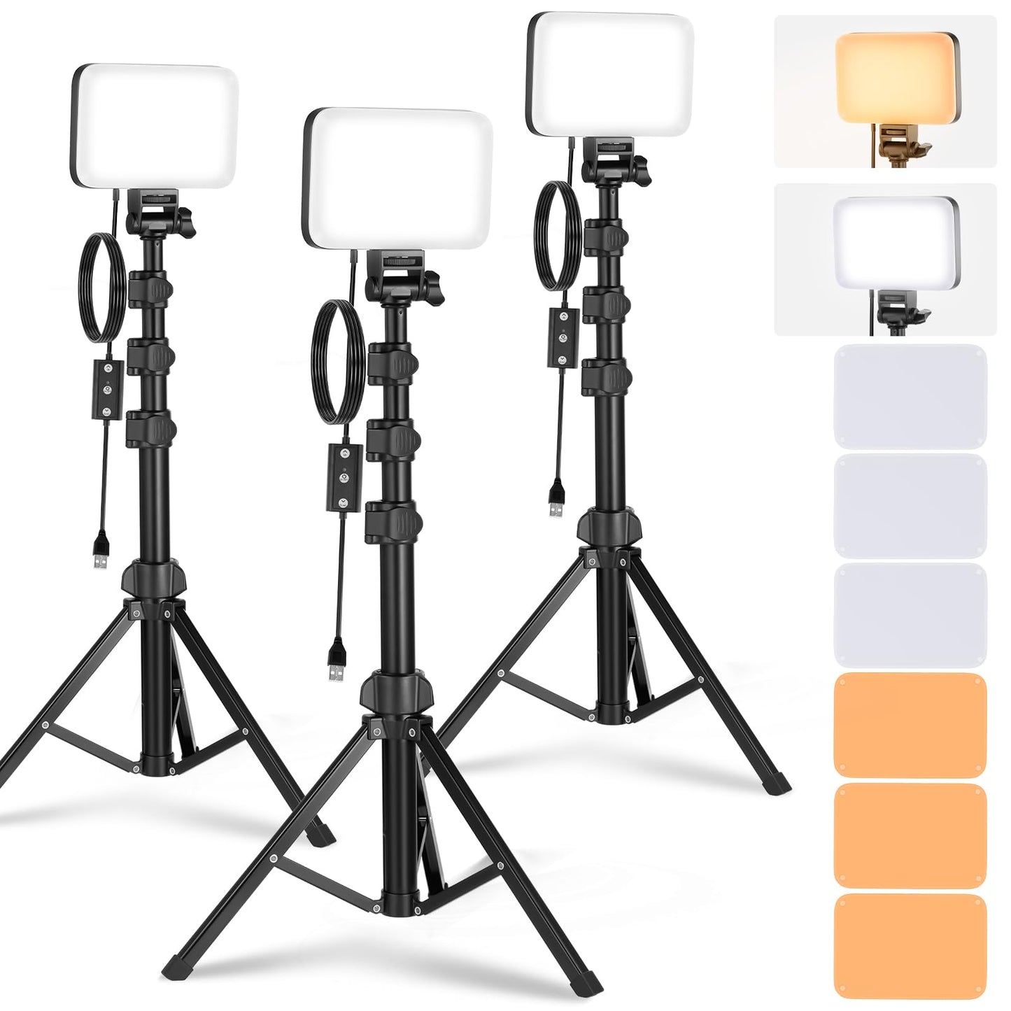 NEEWER Basics LED Video Light Panel Lighting Set Pack of 3 Two-Tone Dimmable Portable Studio Lights with Tripods and Filters 3200K ~ 5600K CRI95 750Lux for Photography Videos and Streaming BP66