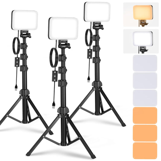 NEEWER Basics LED Video Light Panel Lighting Set Pack of 3 Two-Tone Dimmable Portable Studio Lights with Tripods and Filters 3200K ~ 5600K CRI95 750Lux for Photography Videos and Streaming BP66