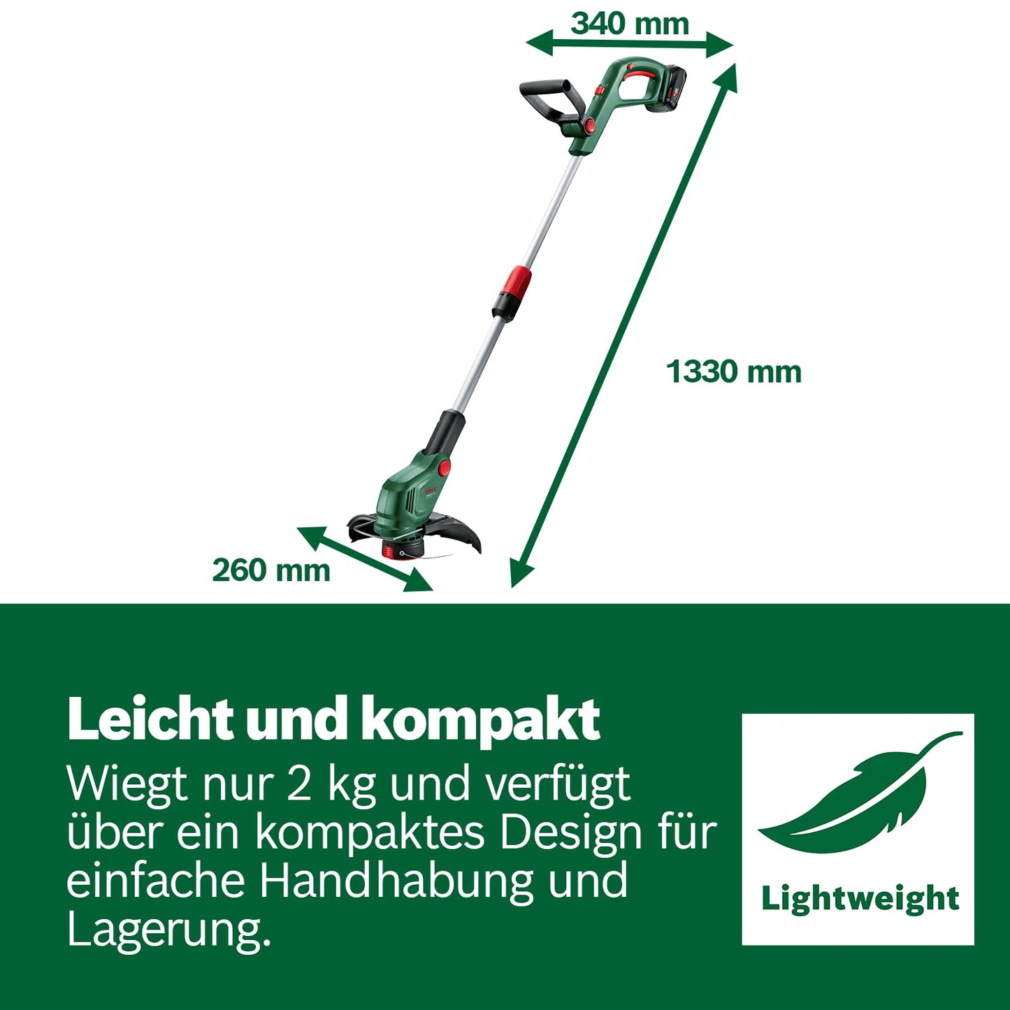 Bosch cordless grass trimmer UniversalGrassCut 18V-26-500 (for grass trimming and edge cutting; charging time: 65 min; cutting circle diameter: 26 cm; 18-volt system; with 2.0 Ah battery and charger) - 06008C1F00