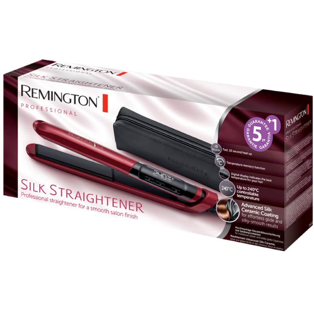 Remington Silk Straightener (Double-layer ceramic coating with silk proteins for silky smooth & shiny hair) LCD display, 150-235°C, up to 240°C in 30 seconds, Hair Straightener S9600